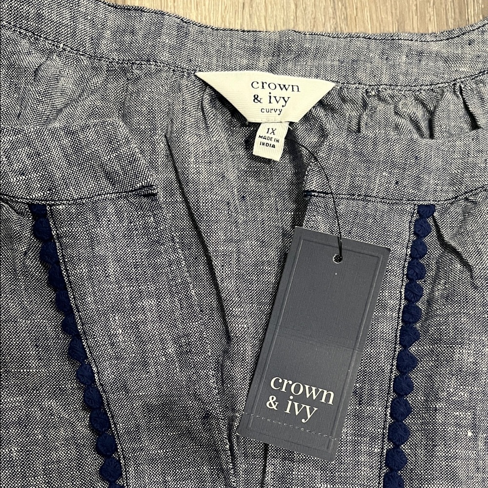 crown & ivy Chambray Tunic with Navy Lace Trim - Blue - Picture 3 of 9